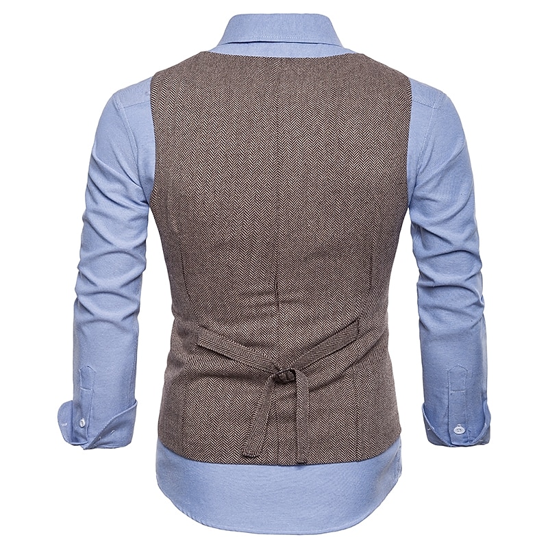 Men's Winter Coat Vest Waistcoat Wedding Party Work Business Basic Smart Casual Spring &  Fall Polyester Polka Dot V Neck Slim Black Khaki Gray Vest4