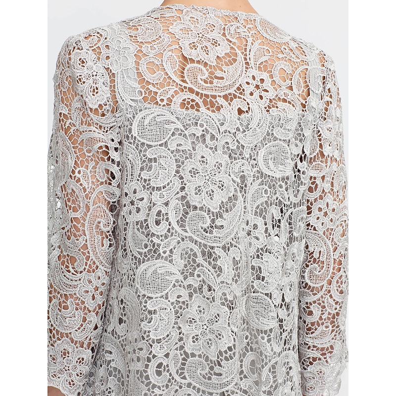 Beach Wedding Pantsuit 3 Piece Mother of the Bride Wedding Guest Elegant Plus Size Square Neck Floor Length Chiffon Corded Lace Sleeveless Wrap Included with Lace Appliques3