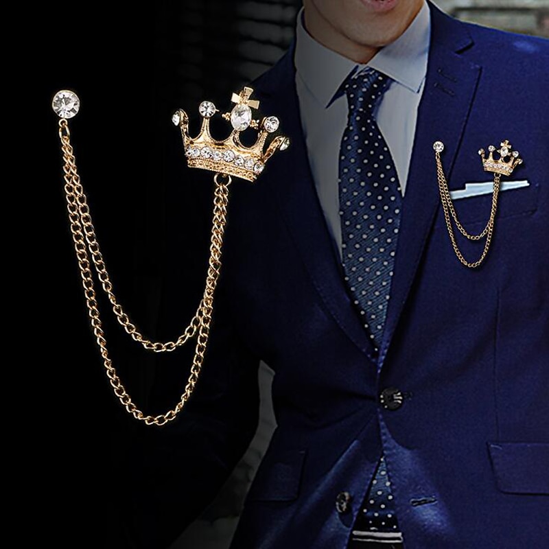 Men's Cubic Zirconia Brooches Stylish Link / Chain Elegant Fashion British Brooch Jewelry Silver Gold For Daily Evening Party4