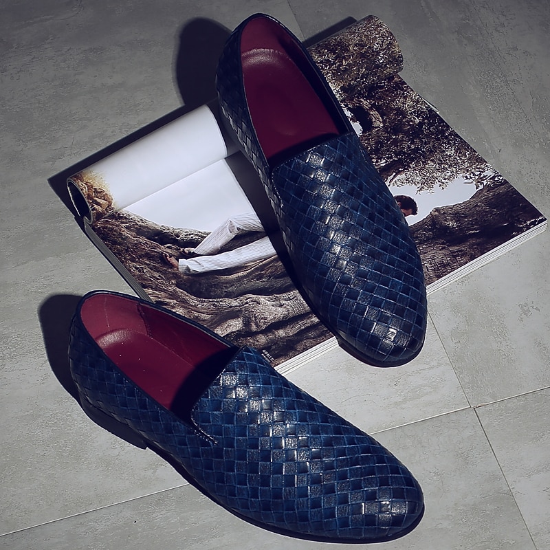 Men's Blue Woven Faux Leather Loafers - Stylish Slip-On Shoes for Formal and Casual Occasions2