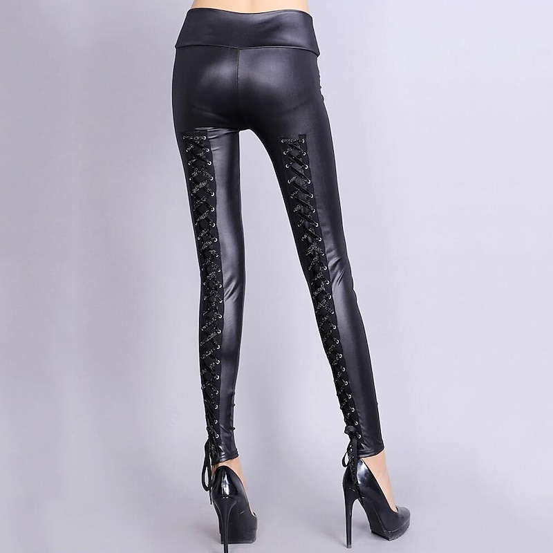 Latin Dance Pants Braided Strap Bandage Gore Women's Training Performance High PU Elastic Satin3