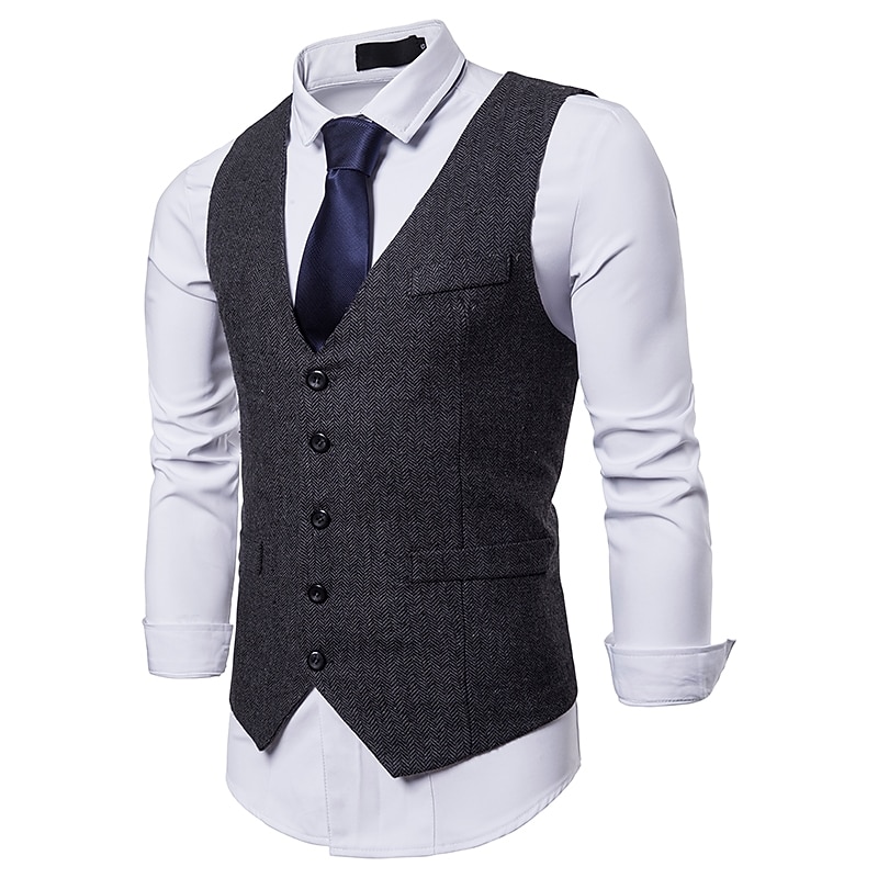 Men's Winter Coat Vest Waistcoat Wedding Party Work Business Basic Smart Casual Spring &  Fall Polyester Polka Dot V Neck Slim Black Khaki Gray Vest2