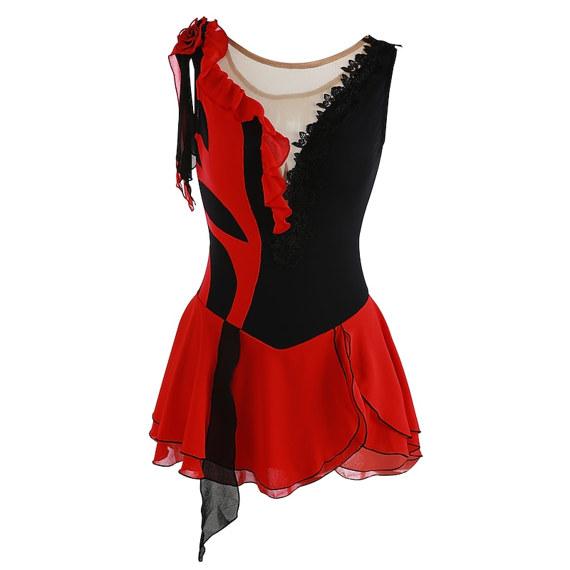 Figure Skating Dress Women's Girls' Ice Skating Dress Outfits Yan pink Violet As Picture Patchwork Asymmetric Hem Mesh Spandex High Elasticity Practice Professional Competition Skating Wear Fashion2