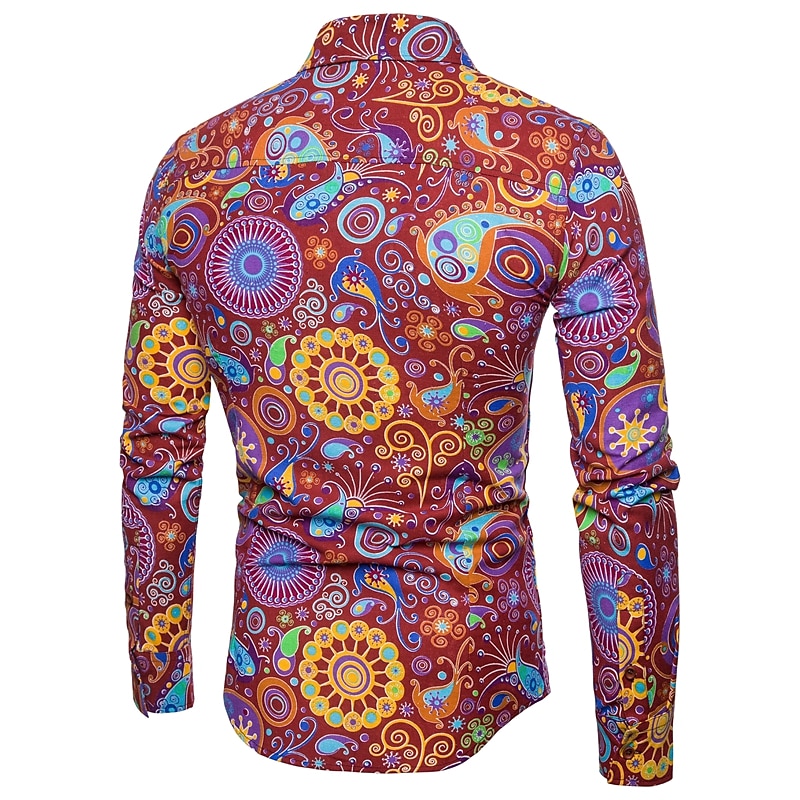 Men's Paisley Tribal Shirt Boho Shirt Button Up Shirt Long Sleeve Vintage Fashion Streetwear Daily Holiday Beach Spring & Summer Fall & Winter Collar Square Neck Print Yellow Red Navy Blue Green Khaki2