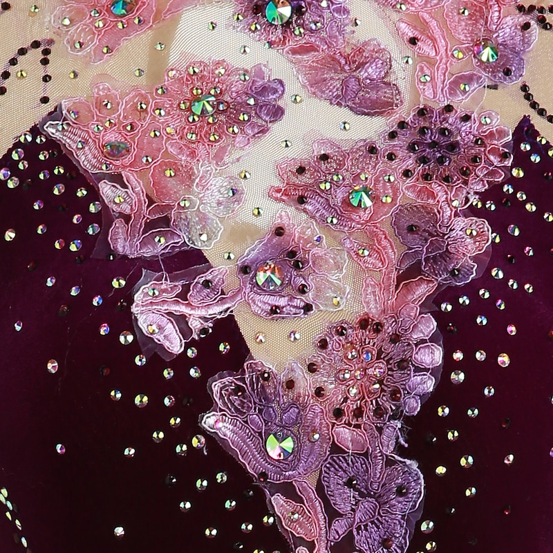 Figure Skating Dress Women's Girls' Ice Skating Dress Outfits Yan pink Amethyst Violet Flower Spandex High Elasticity Competition Skating Wear Warm Handmade Jeweled Rhinestone Long Sleeve Ice Skating 6