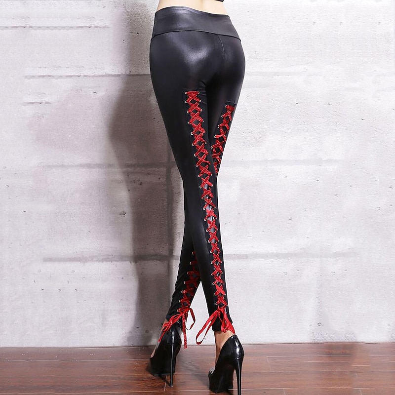 Latin Dance Pants Braided Strap Bandage Gore Women's Training Performance High PU Elastic Satin