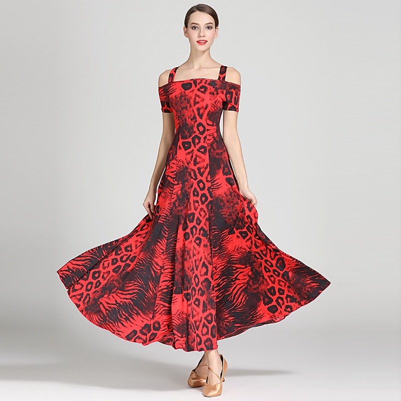 Ballroom Dance Dress Draping Pattern / Print Women's Training Performance Short Sleeve High Ice Silk2