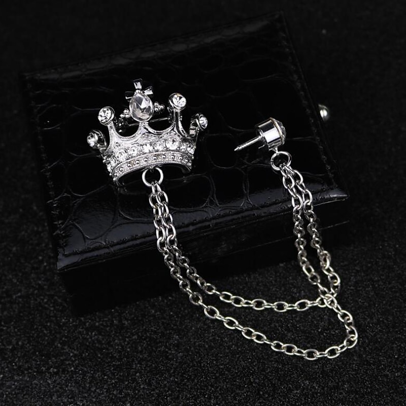 Men's Cubic Zirconia Brooches Stylish Link / Chain Elegant Fashion British Brooch Jewelry Silver Gold For Daily Evening Party2