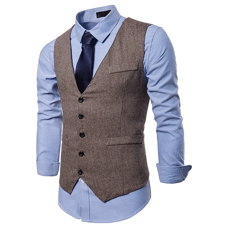 Men's Winter Coat Vest Waistcoat Wedding Party Work Business Basic Smart Casual Spring &  Fall Polyester Polka Dot V Neck Slim Black Khaki Gray Vest3
