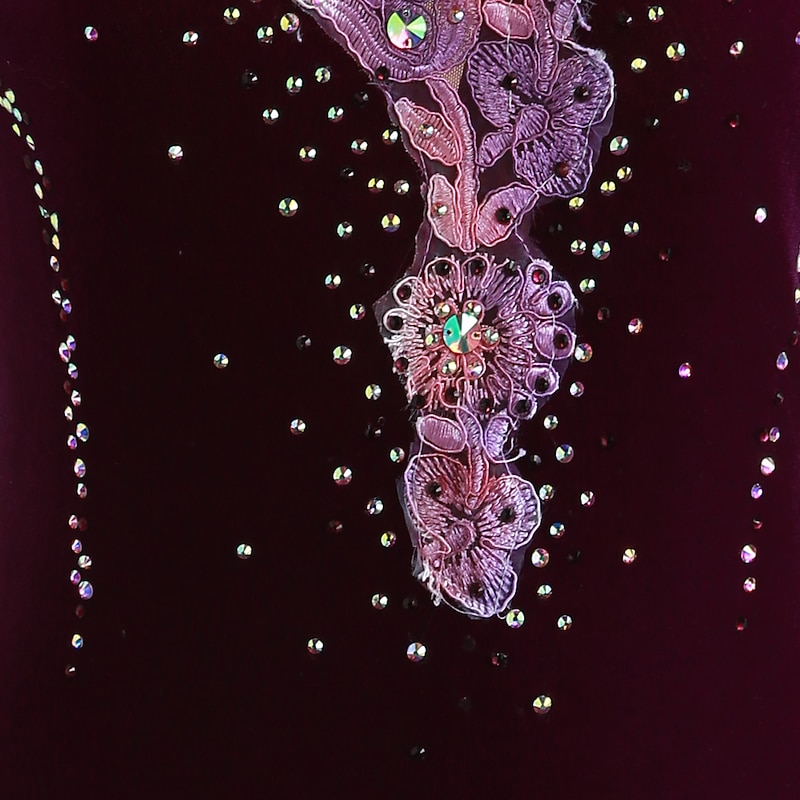 Figure Skating Dress Women's Girls' Ice Skating Dress Outfits Yan pink Amethyst Violet Flower Spandex High Elasticity Competition Skating Wear Warm Handmade Jeweled Rhinestone Long Sleeve Ice Skating 7