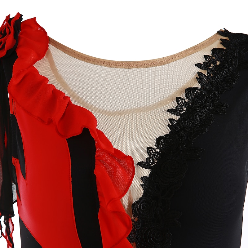 Figure Skating Dress Women's Girls' Ice Skating Dress Outfits Yan pink Violet As Picture Patchwork Asymmetric Hem Mesh Spandex High Elasticity Practice Professional Competition Skating Wear Fashion4