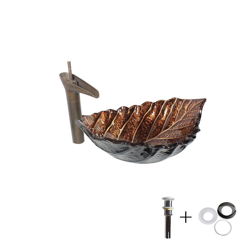 Bathroom Sink / Bathroom Faucet / Bathroom Mounting Ring Vanity Wash Basin / Antique - Tempered Glass Rectangular Vessel Sink