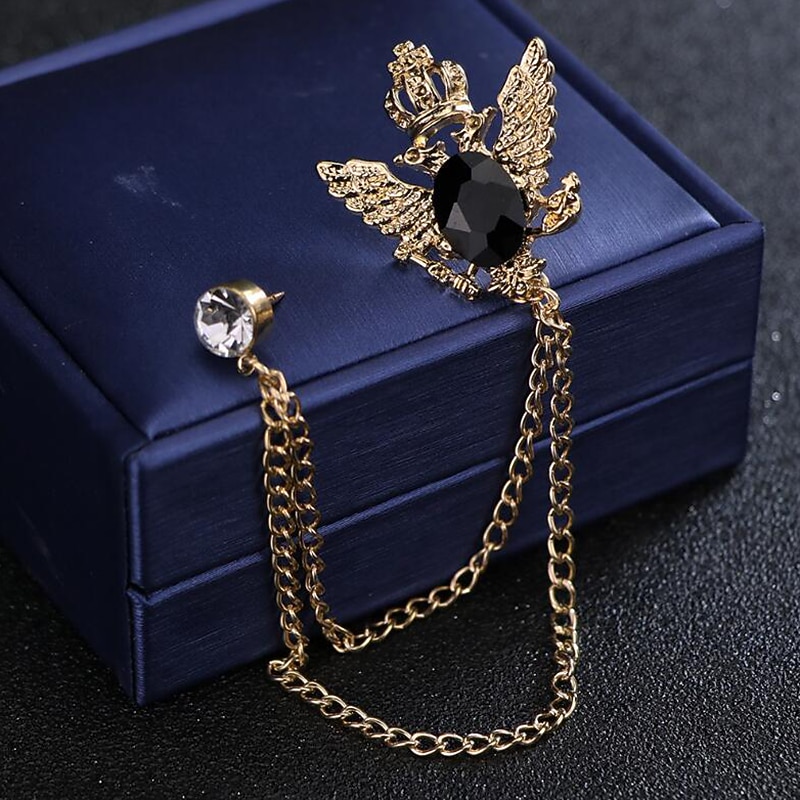 Men's Cubic Zirconia Brooches Stylish Link / Chain Elegant Fashion British Brooch Jewelry Blue Black For Wedding Holiday2