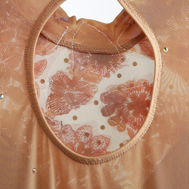 Figure Skating Dress Women's Girls' Ice Skating Dress Outfits Yan pink Amethyst Violet Flower Spandex High Elasticity Competition Skating Wear Warm Handmade Jeweled Rhinestone Long Sleeve Ice Skating 12