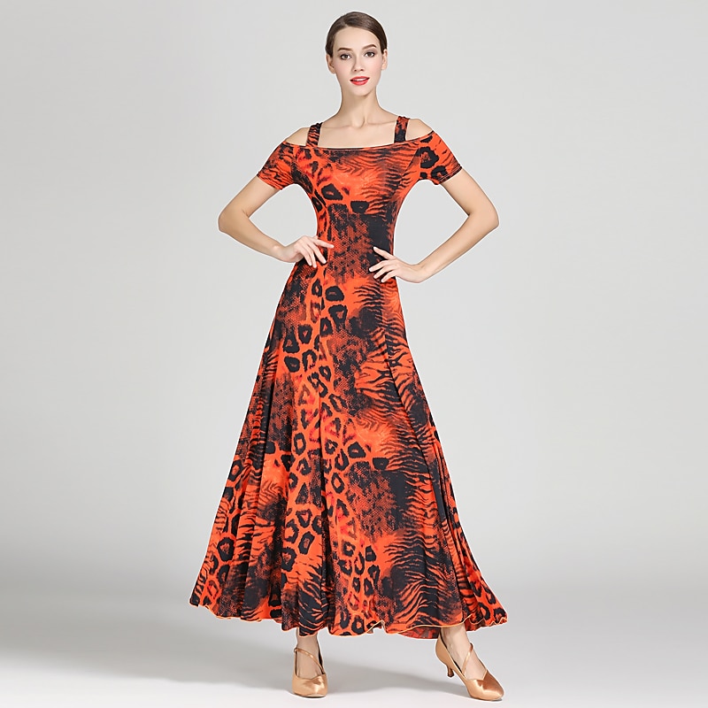 Ballroom Dance Dress Draping Pattern / Print Women's Training Performance Short Sleeve High Ice Silk4