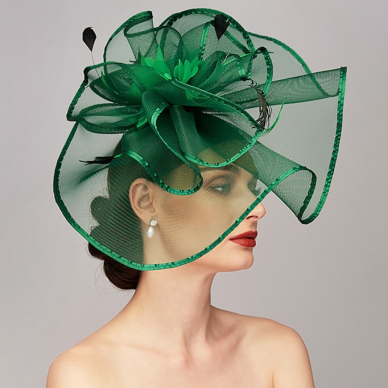 Elegant & Luxurious Feather Linen Rayon Kentucky Hat Fascinators Headpiece with Feather Floral Flower 1PC Melbourne Cup Wedding Horse Race Ladies Day Headpiece dress Race Day Dress4