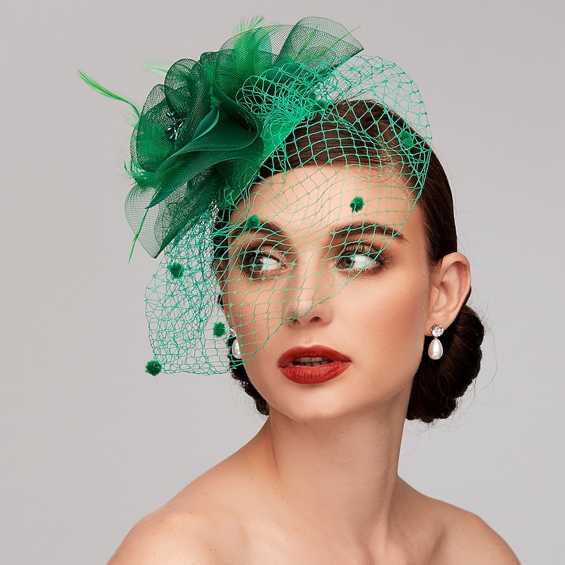 Feather / Net Fascinators Kentucky Derby Hat / Headpiece with Feather / Floral / Flower 1PC Wedding / Special Occasion / Horse Race Headpiece2