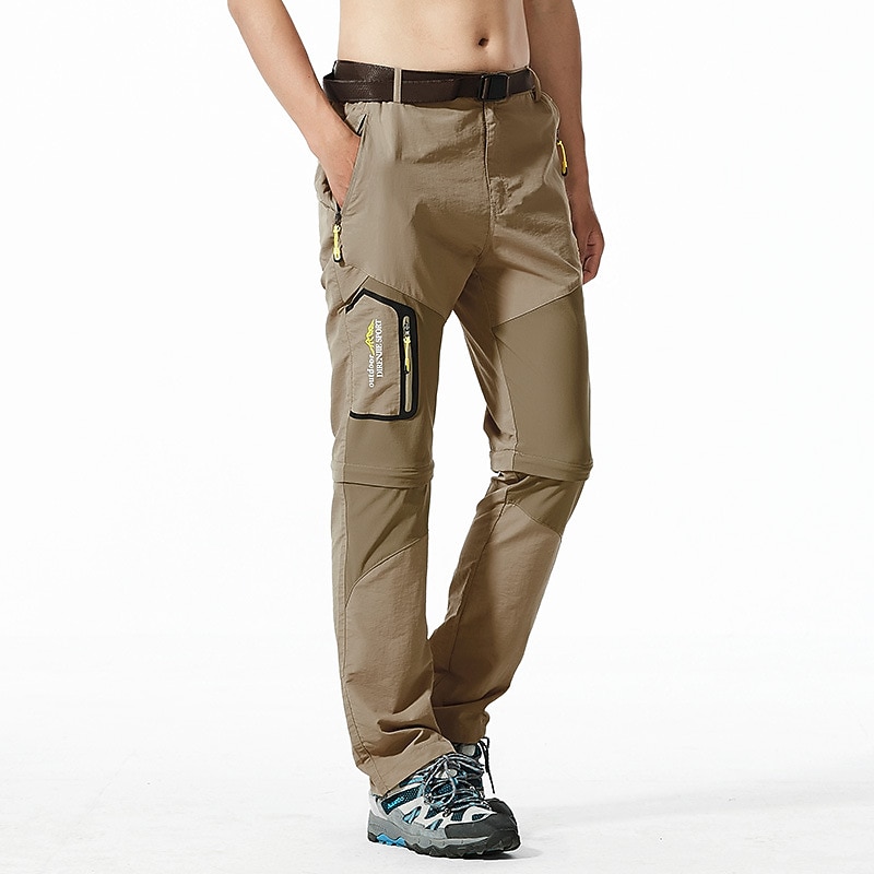 hiking stretch pants mens convertible quick dry lightweight zip off outdoor travel safari pants #818-khaki-404