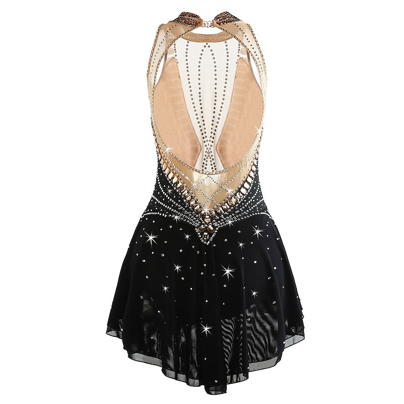 Figure Skating Dress Women's Girls' Ice Skating Dress Outfits Violet White / White Yellow & Yellow Open Back Spandex Micro-elastic Training Skating Wear Classic Crystal / Rhinestone Sleeveless Ice3