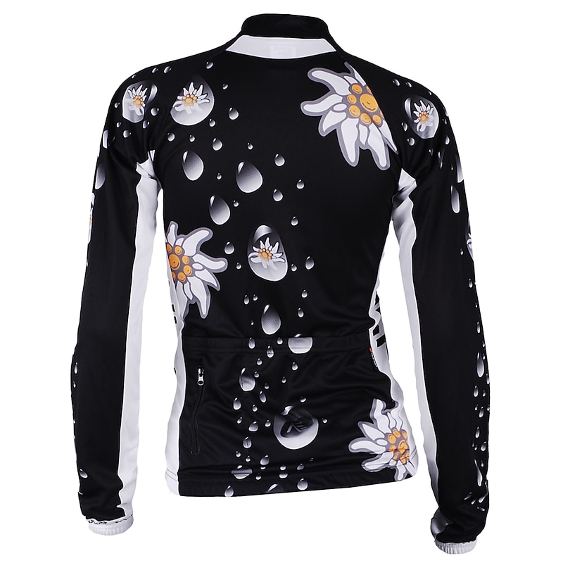 Nuckily Women's Long Sleeve Cycling Jersey with Tights Summer Black Floral Botanical Bike Clothing Suit Windproof Breathable Anatomic Design Reflective Strips Back Pocket Sports Polyester Lycra Floral4