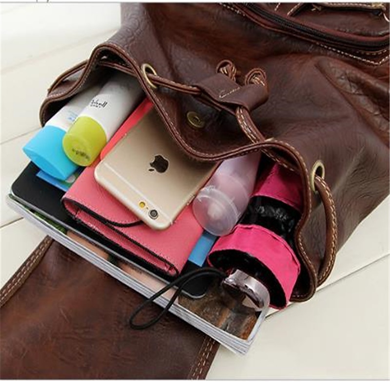 Women's Vintage Faux Leather Backpack with Multiple Pockets and Buckle Closure - Stylish and Functional for Everyday Use3