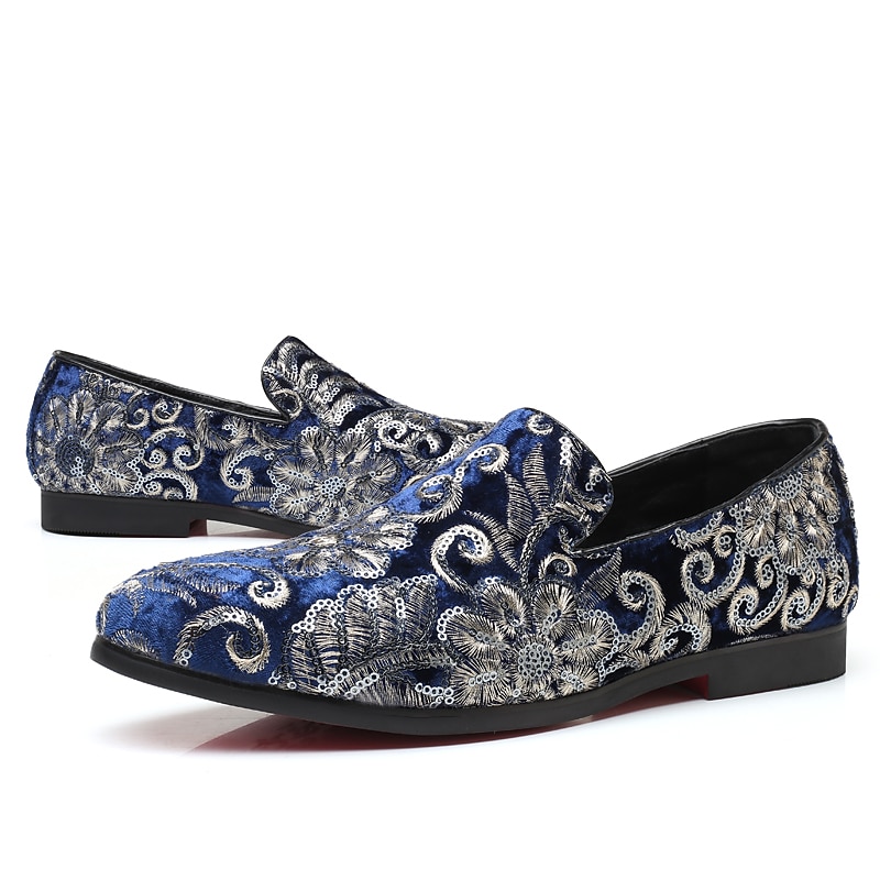 Men's Fabric Loafers with Sequins - Luxurious Floral Design, Vintage Style Party Shoes for Special Occasions2