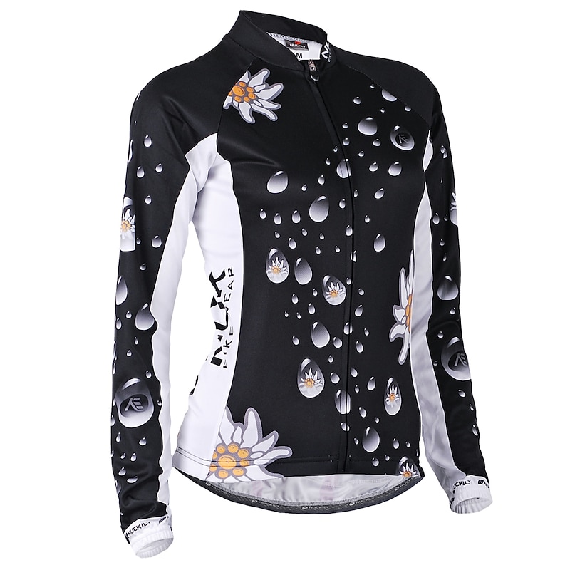 Nuckily Women's Long Sleeve Cycling Jersey with Tights Summer Black Floral Botanical Bike Clothing Suit Windproof Breathable Anatomic Design Reflective Strips Back Pocket Sports Polyester Lycra Floral3