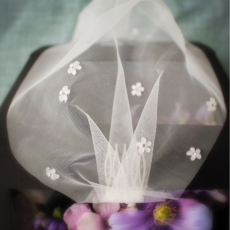 One-tier Vintage Style / Classic Style Wedding Veil Blusher Veils with Pure Color / Crystals / Rhinestones Tulle / Birdcage3