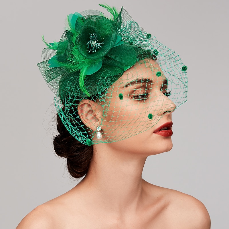 Feather / Net Fascinators Kentucky Derby Hat / Headpiece with Feather / Floral / Flower 1PC Wedding / Special Occasion / Horse Race Headpiece3