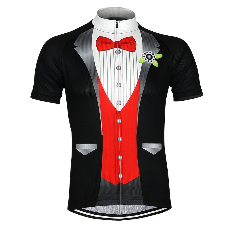 Men's Cycling Jersey Patterned Suit T-Shirt Funny Short Sleeve Bike Jersey Top with 3 Rear Pockets Mountain Bike MTB Road Bike Cycling Quick Dry Front Zipper Back Pocket Moisture Wicking Sports Black4