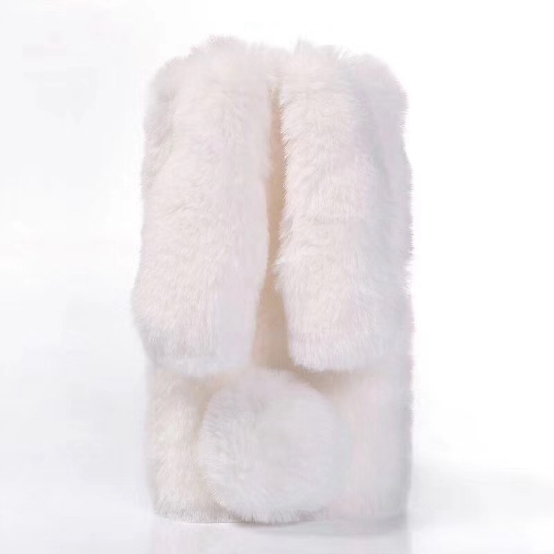 Phone Case For iPhone 16 15 14 Pro Max Plus 13 12 11 Pro Max Mini Back Cover for Women Girl Warm Shockproof Rabbit Plush Soft Textile TPU2