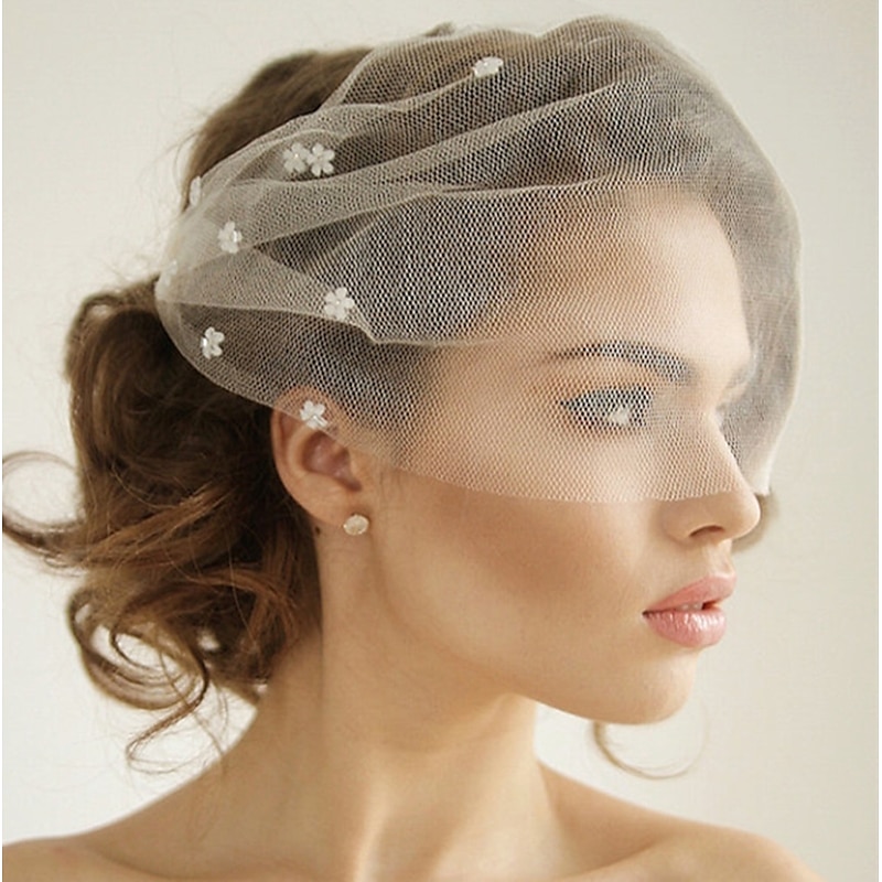 One-tier Vintage Style / Classic Style Wedding Veil Blusher Veils with Pure Color / Crystals / Rhinestones Tulle / Birdcage