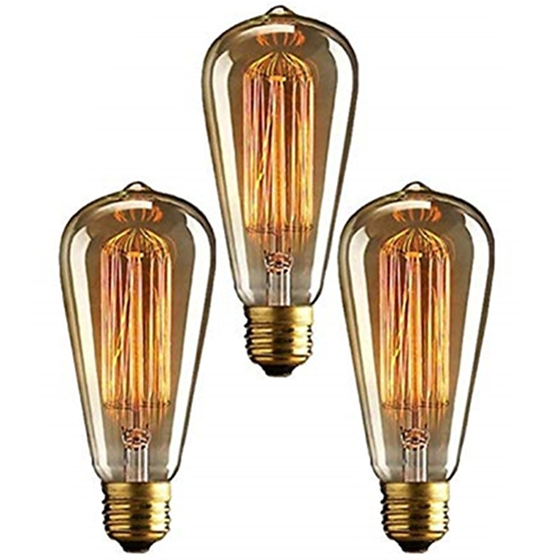 3pcs 40W Edison Vintage Incandescent Light Bulb Dimmable E26 E27 ST64 Candelabra Filament Amber Warm White for Lighting Fixture 220-240V