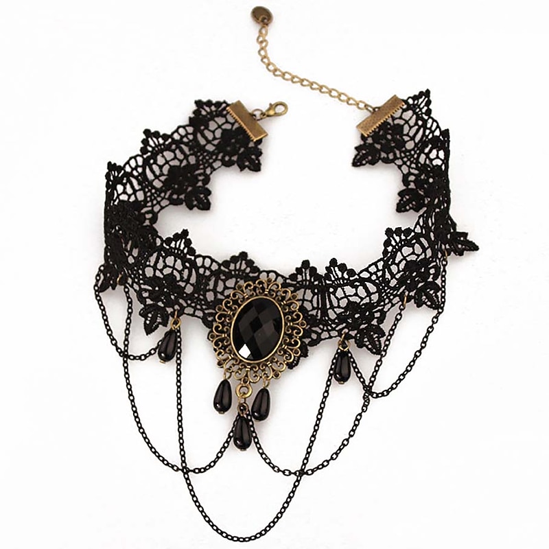 Choker Necklace Lace Tattoo Choker Punk Fashion Lolita Jewelry Vintage Gothic Style Lace Up Artificial Gemstones Lace Alloy Women's Girls' Costume Jewelry2