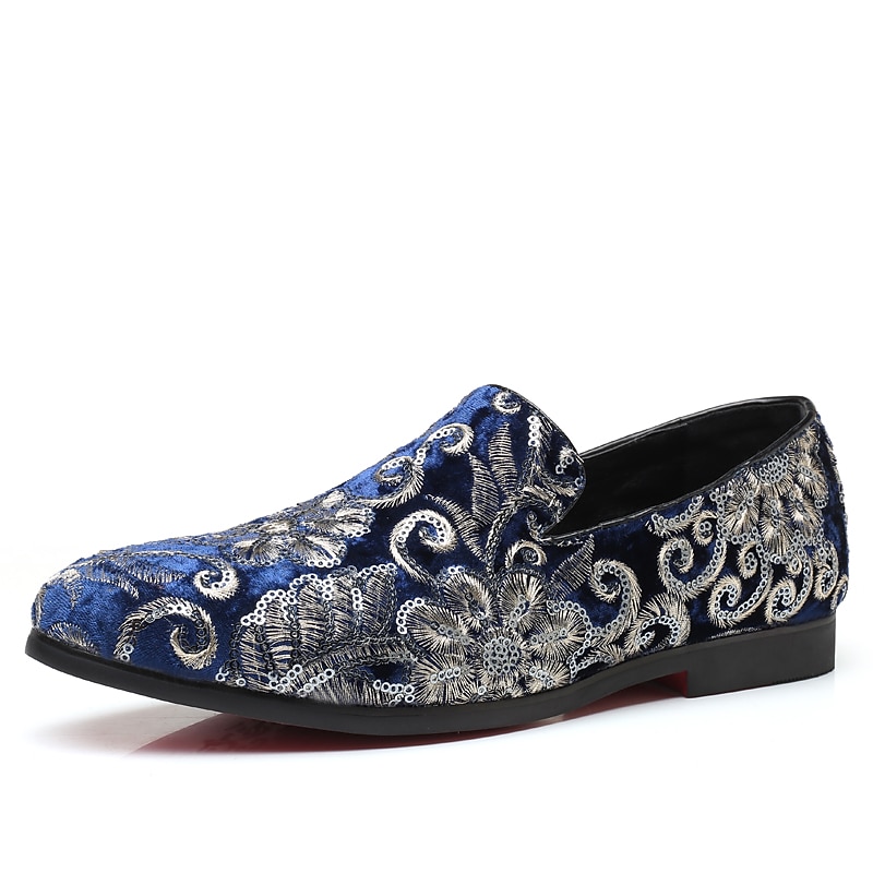 Men's Fabric Loafers with Sequins - Luxurious Floral Design, Vintage Style Party Shoes for Special Occasions3
