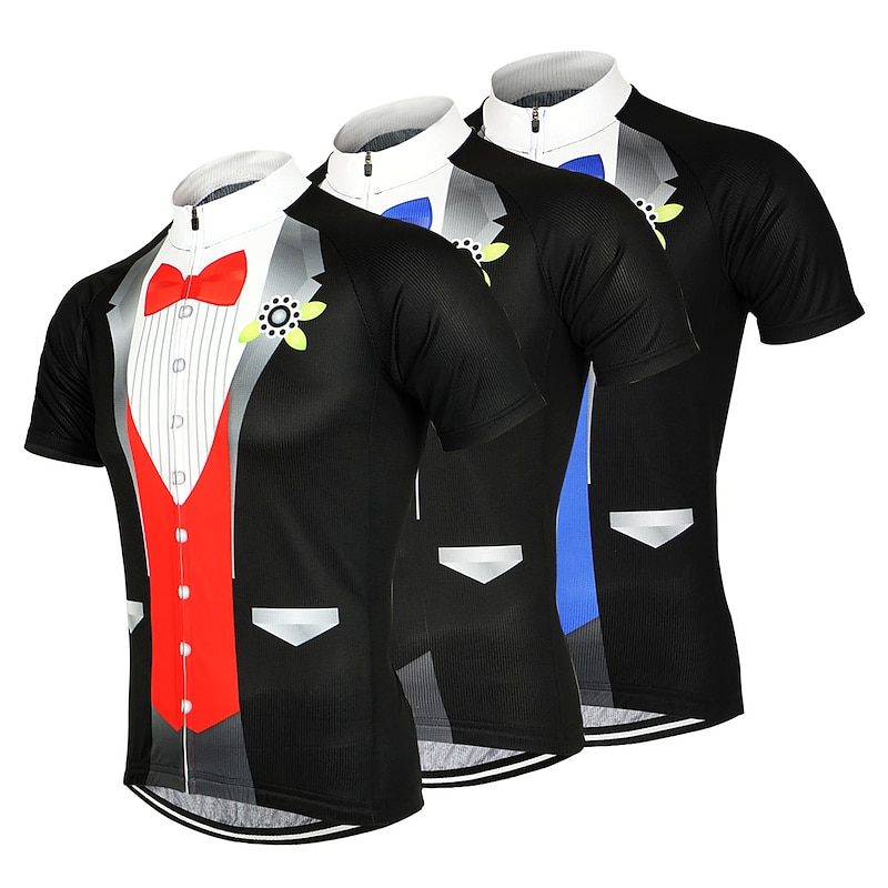Men's Cycling Jersey Patterned Suit T-Shirt Funny Short Sleeve Bike Jersey Top with 3 Rear Pockets Mountain Bike MTB Road Bike Cycling Quick Dry Front Zipper Back Pocket Moisture Wicking Sports Black