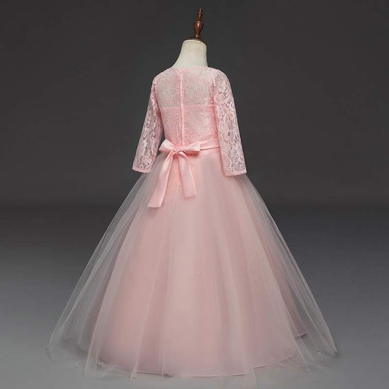 Princess Lace Prom Dress Flower Girl Dress 3-13 Years Kids Little Girls' Floral Lace Party Wedding Evening Hollow Out Lace Tulle Maxi Short Sleeve Flower Gowns Wedding Guest4