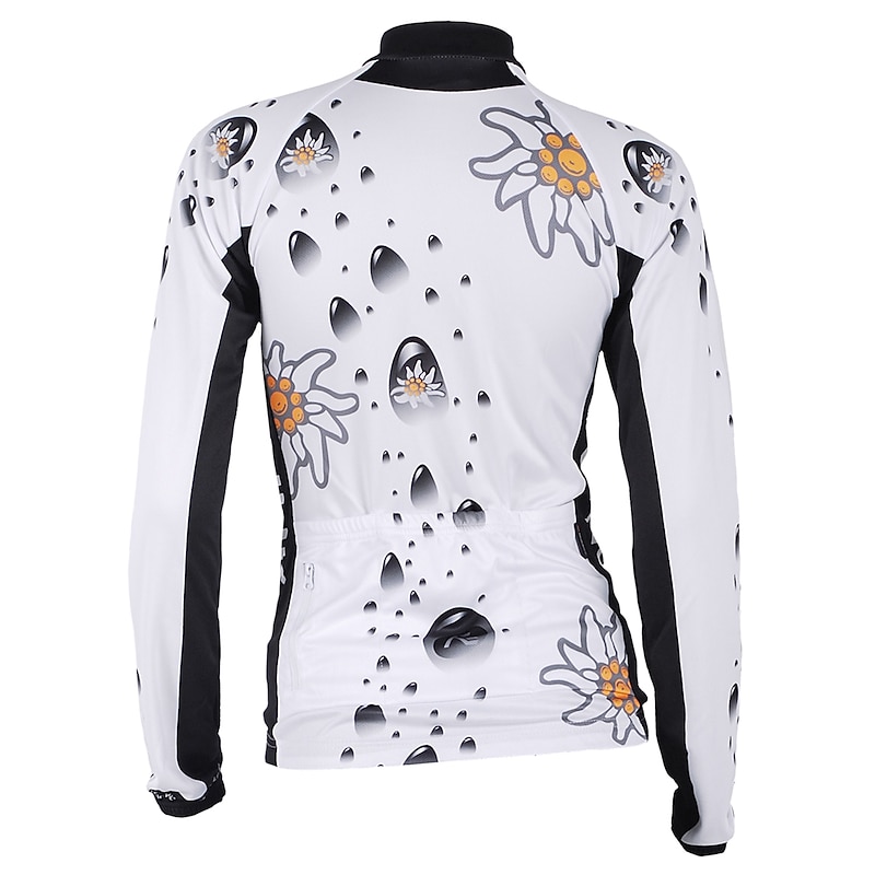 Nuckily Women's Long Sleeve Cycling Jersey with Tights Summer Black Floral Botanical Bike Clothing Suit Windproof Breathable Anatomic Design Reflective Strips Back Pocket Sports Polyester Lycra Floral 10
