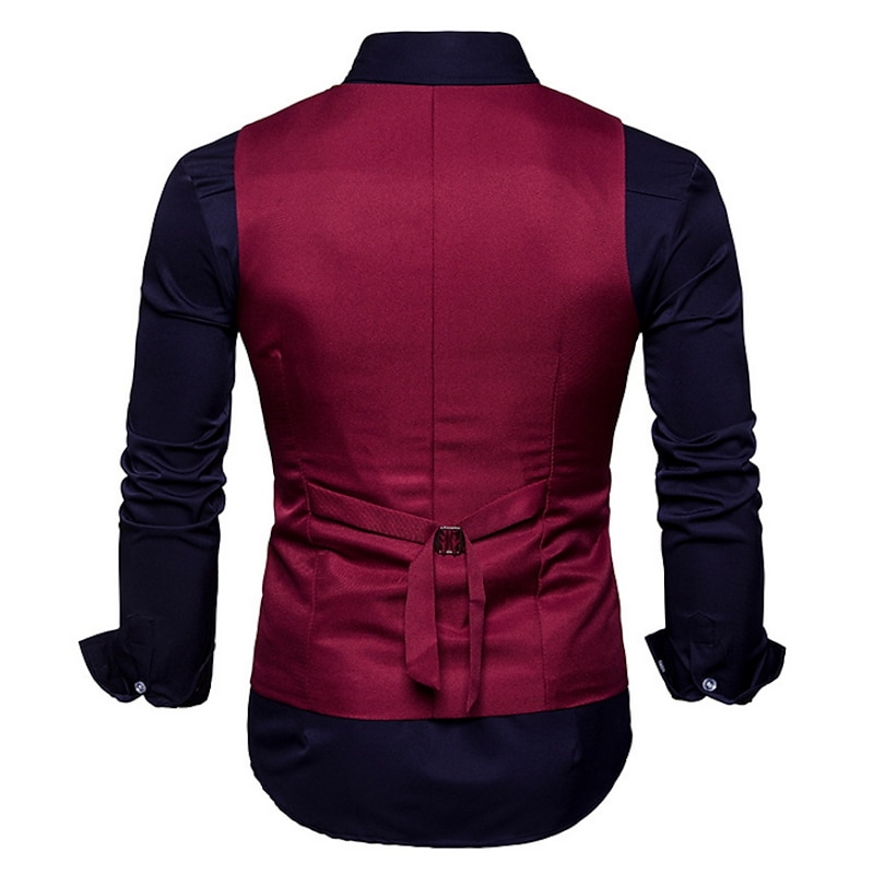 Men's Vest Waistcoat Wedding Work Business Casual Smart Casual Polyester Solid Colored V Neck Black White Wine Navy Blue Vest2