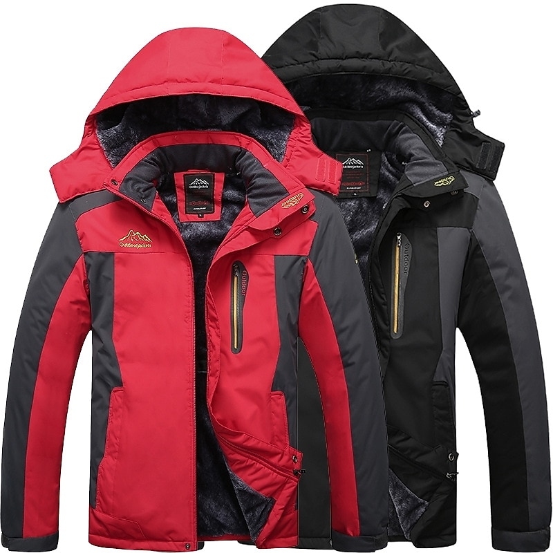Men's Hiking Jacket Ski Jacket Hiking Windbreaker Fleece Winter Outdoor Windproof Breathable Hoodie Winter Jacket Top Single Slider Hunting Fishing Climbing Army Green Black Red Blue3