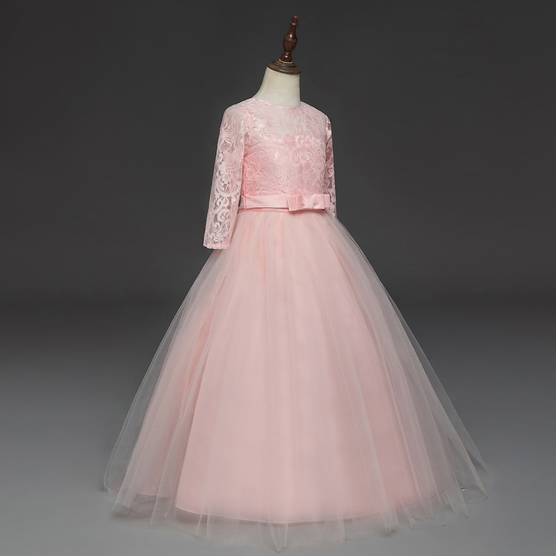 Princess Lace Prom Dress Flower Girl Dress 3-13 Years Kids Little Girls' Floral Lace Party Wedding Evening Hollow Out Lace Tulle Maxi Short Sleeve Flower Gowns Wedding Guest3