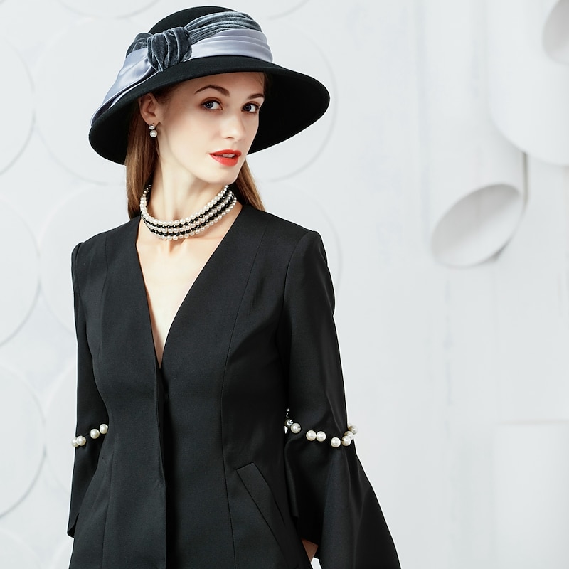 100% Wool Hats with Bowknot 1PC Casual / Horse Race / Ladies Day Headpiece3