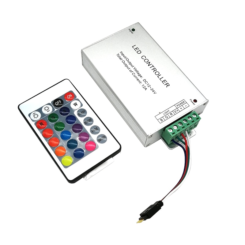 DC12V-24V 12A 144W 24Key IR Remote Controller Aluminum shell for RGB LED Strip 5050 3528 SMD