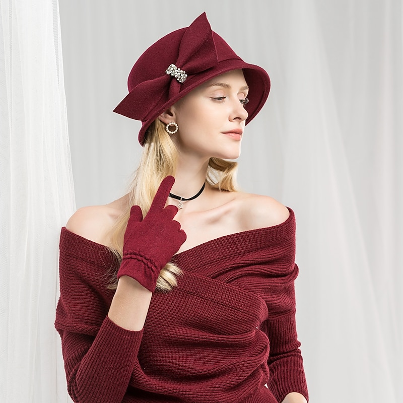100% Wool Hats with Bowknot / Crystals / Rhinestones 1pc Casual / Holiday / Ladies Day Headpiece3