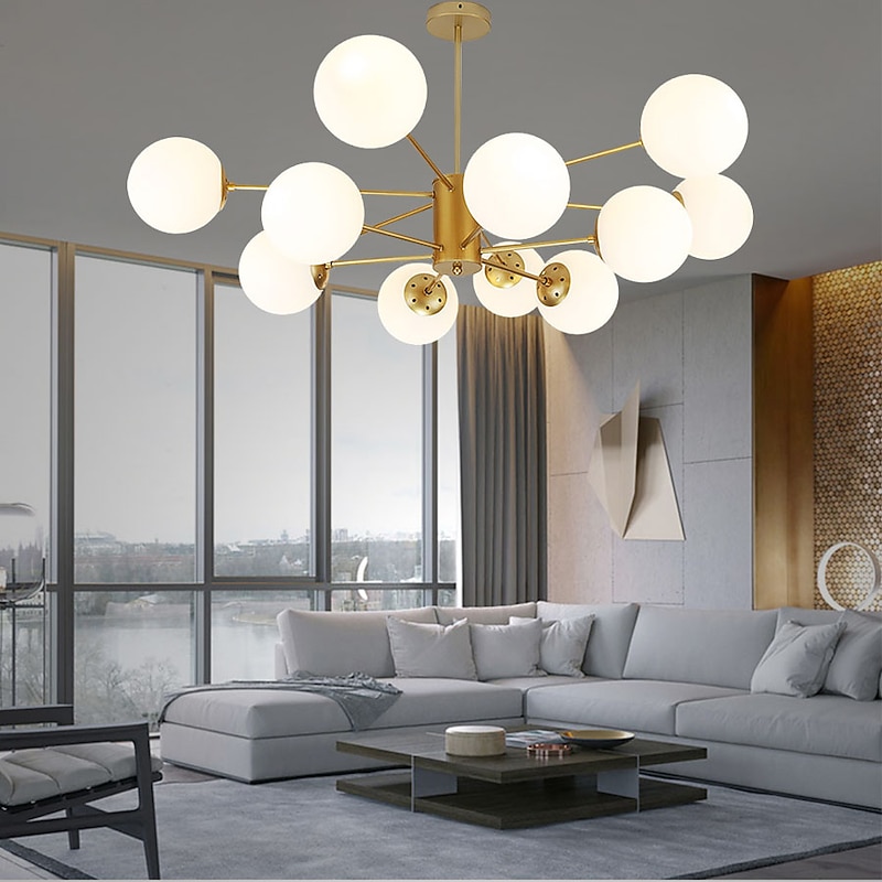 12 Heads Pendant Light Nordic Chandelier Sputnik Design Modern Gold Glass Shade Metal Painted Finishes 110-120V 220-240V4