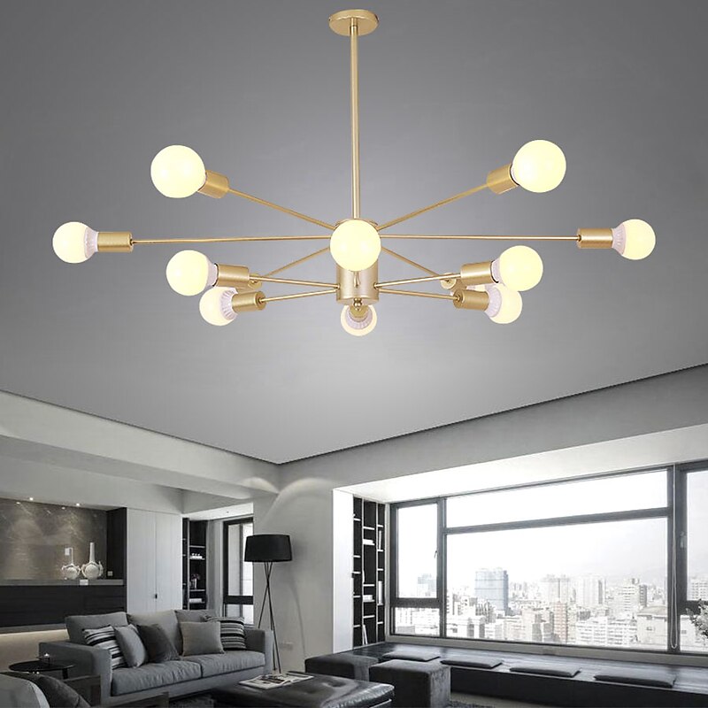 12 Heads 96cm LED Chandelier Pendant Light Nordic Gold Sputnik Modern Living Dining Room Bedroom Metal Painted Finishes 110-120V 220-240V3