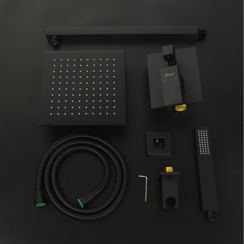 Concealed Shower Faucet Combo Set 12" Rainfall Shower Head, Shower System Mixer Rough In Valve Rainfall High Pressure Head with Handheld, Wall Mounted Tub and Shower Trim Kit Bathroom Bath4