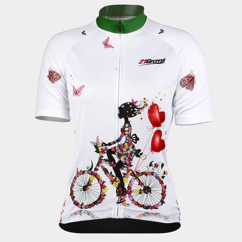 21Grams Women's Short Sleeve Cycling Jersey Summer  Floral Botanical Funny Bike Jersey Breathable Anatomic Design Ultraviolet Resistant Quick Dry Back Pocket Sports Patterned Purple Green Mint Green4