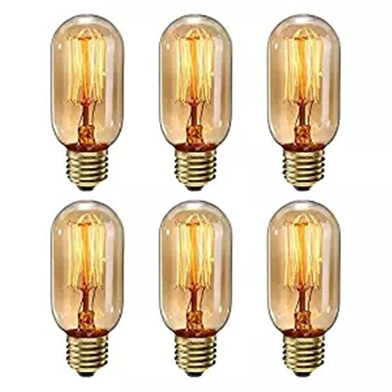 6pcs Dimmable T45 40W E27 Warm White Color Decorative Retro Incandescent Vintage Edison Light Bulbs AC220-240V