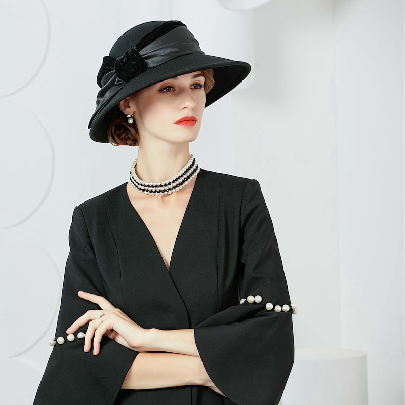 100% Wool Hats with Bowknot 1PC Casual / Horse Race / Ladies Day Headpiece4